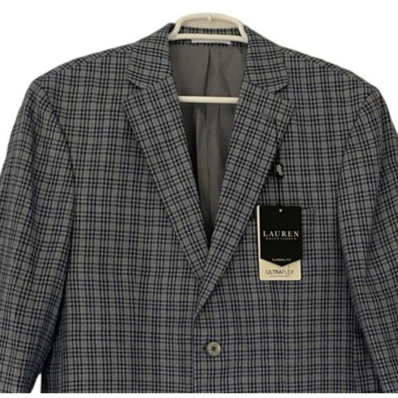 LAUREN RALPH LAUREN, Men's checkered suit jacket, by Linen, Blue. NWT. - Picture 4 of 8